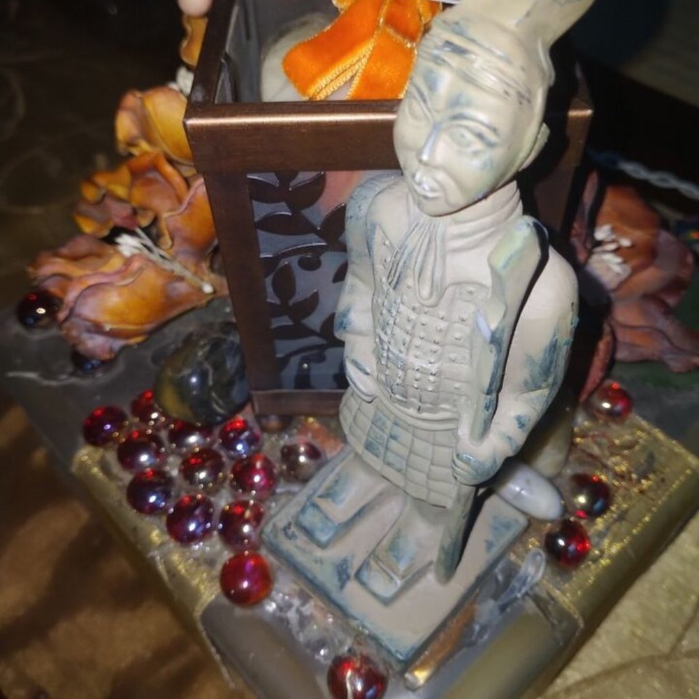 Vintage Chinese Soldier Table Lamp with Candle